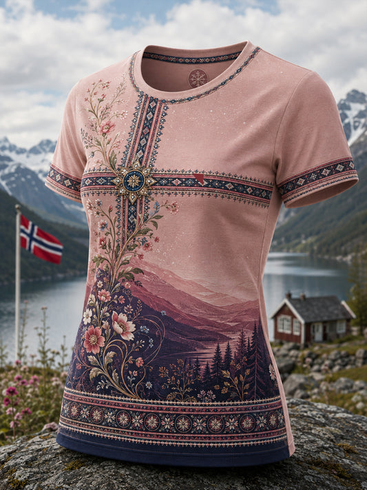 Kvinners Norske Samiske Kulturelement Kunsttrykk Avslappet T-skjorte