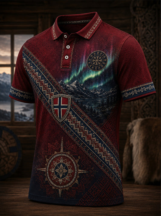 Menns norsk-samisk kulturelt motiv kunsttrykk avslappet polo