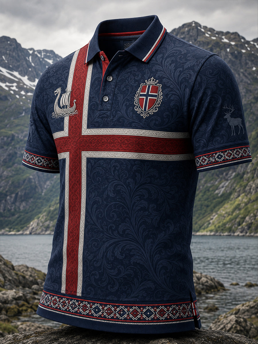 Menns norske kulturelement kunst Skriv ut Casual Polo Skjort