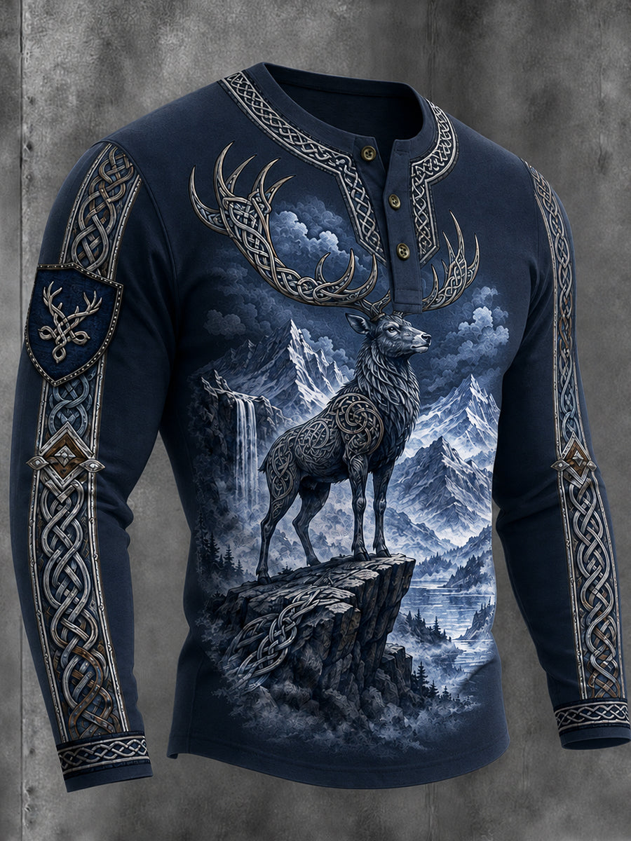 Lättviktig Henley-tröja med vintage-vikingatryck