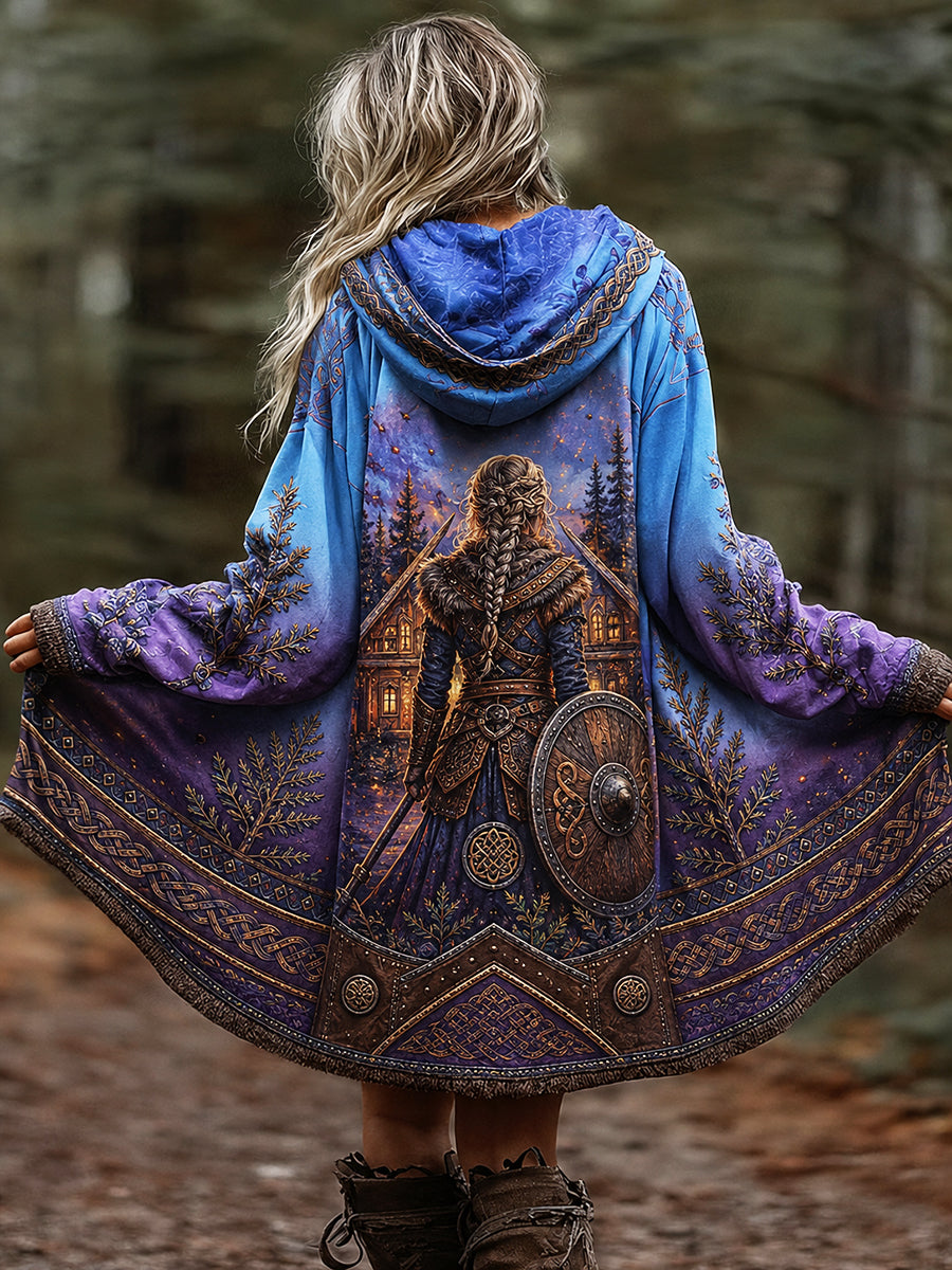 Casual Hoodie med Vintage Viking Art Print