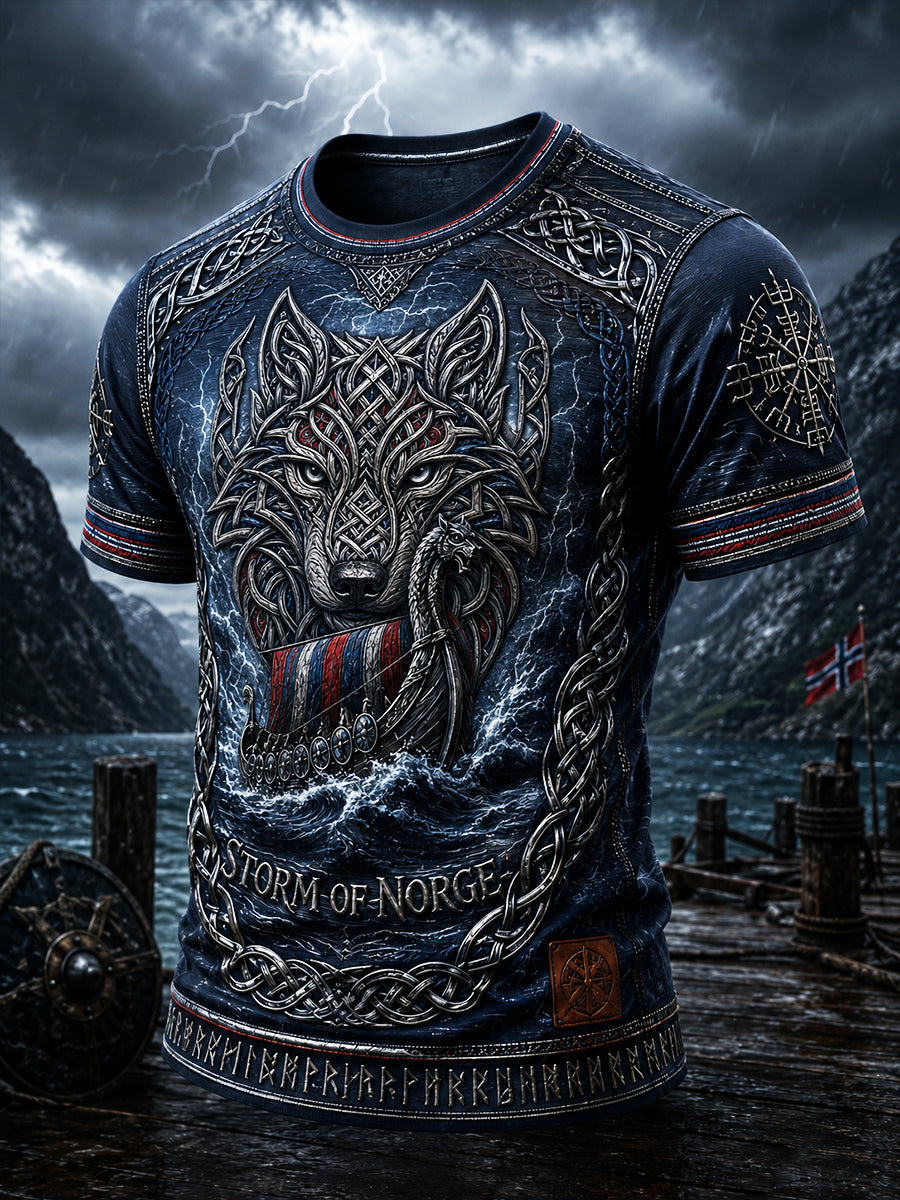Lättviktig T-shirt med vintage-vikingatryck