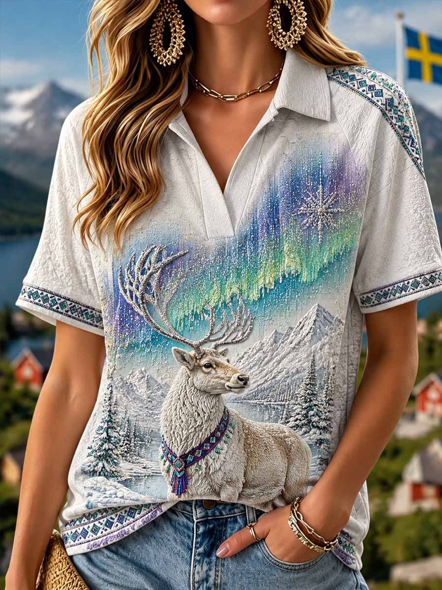 Kvinnors Vintage renar Skriv ut T-shirt