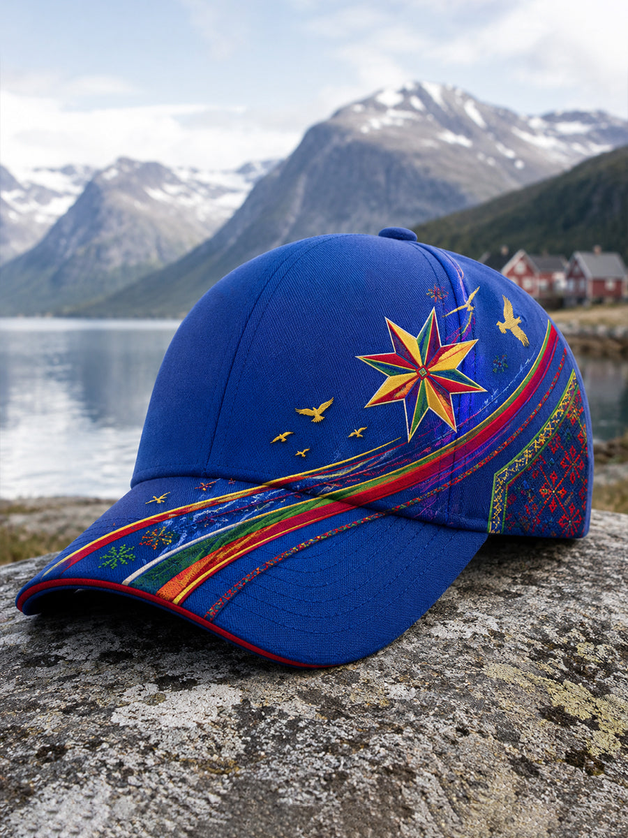 Unisex kunsttrykk med samisk kulturelt motiv – uformell lue