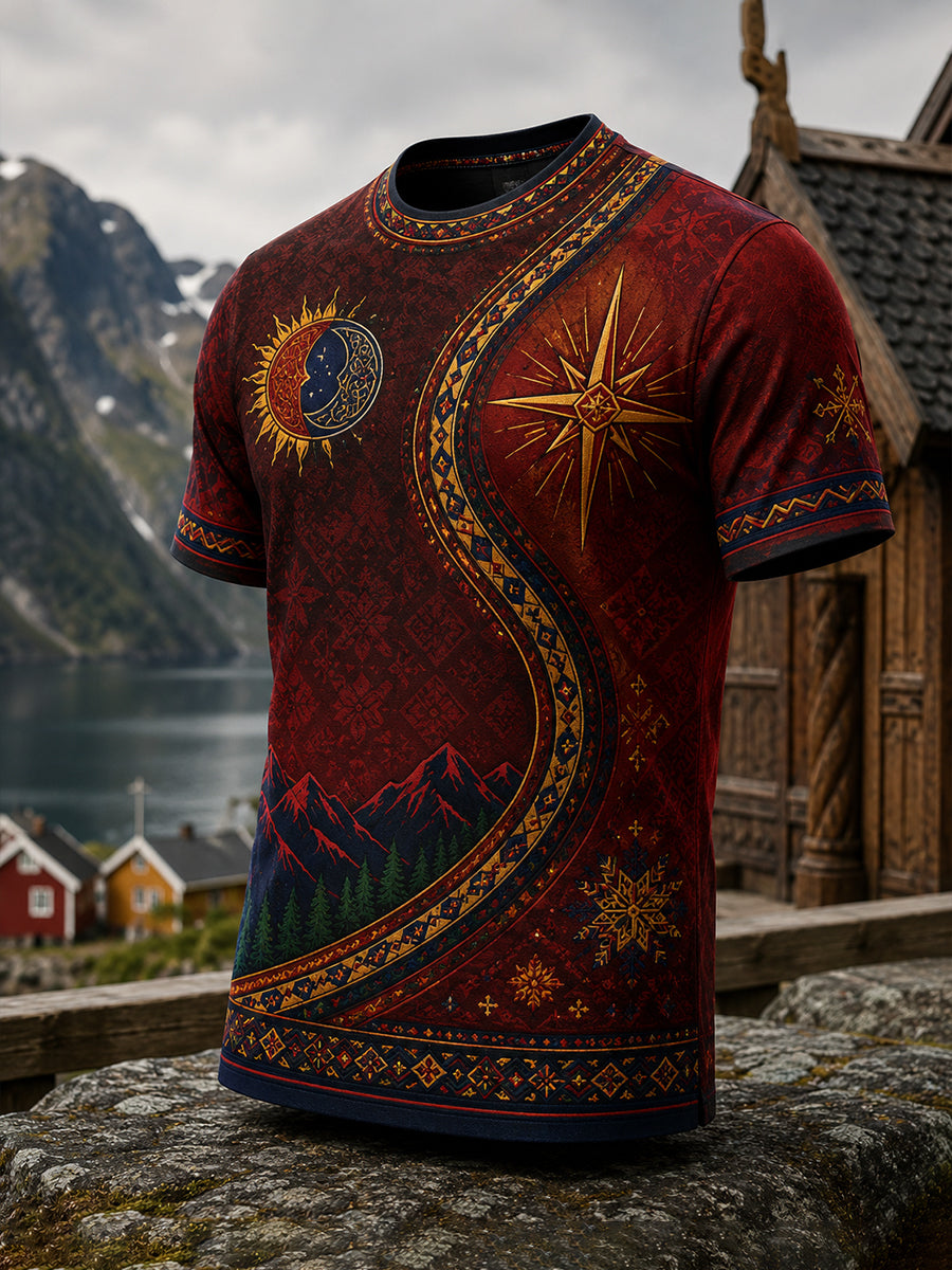 Kulturell kunsttrykk-T-skjorte for menn med norsk samisk motiv