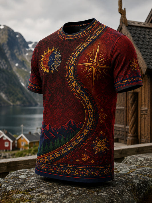 Kulturell kunsttrykk-T-skjorte for menn med norsk samisk motiv
