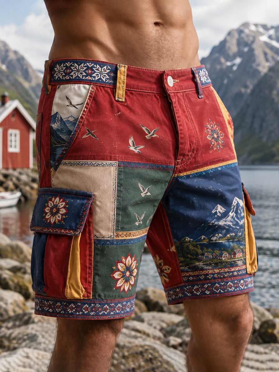 Kulturell kunsttrykk med norske samiske motiver for herrer – Casual shorts