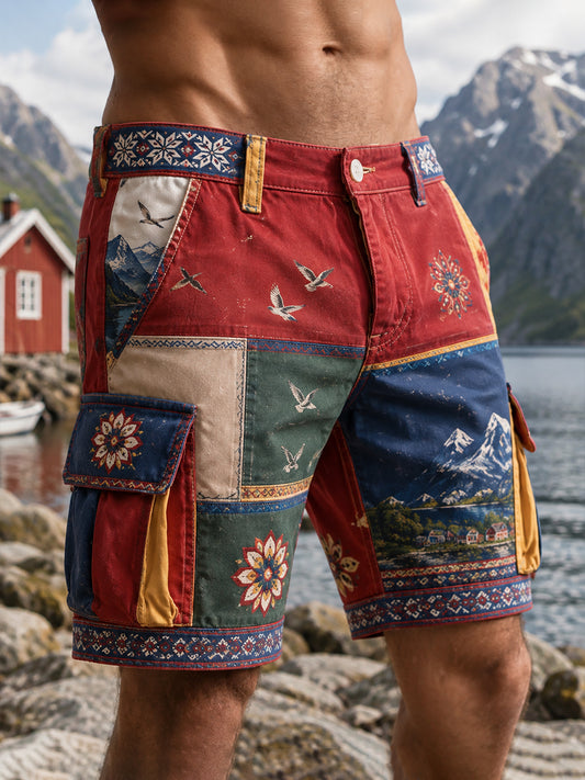 Kulturell kunsttrykk med norske samiske motiver for herrer – Casual shorts