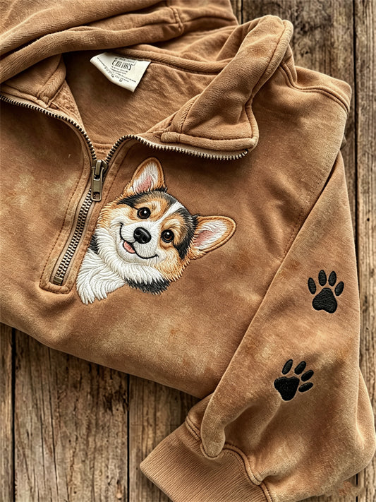 Kvinnors kikande Corgi Dog & Paw Print Zip Up Sweatshirt