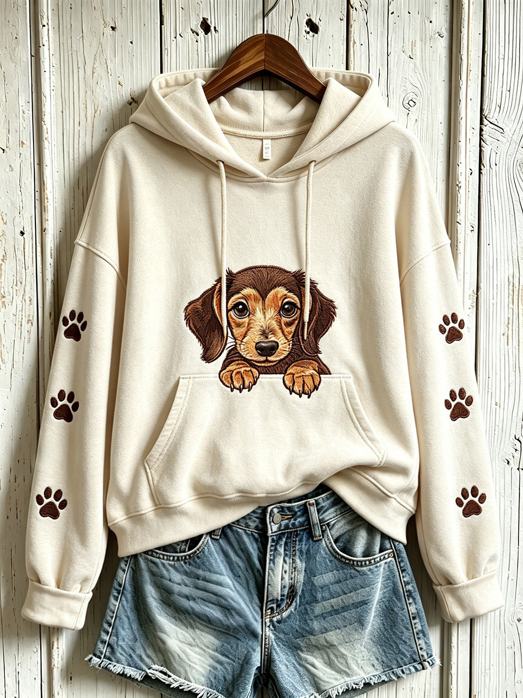 Kvinnlig söt hundmönstrad tryckt casual-hoodie