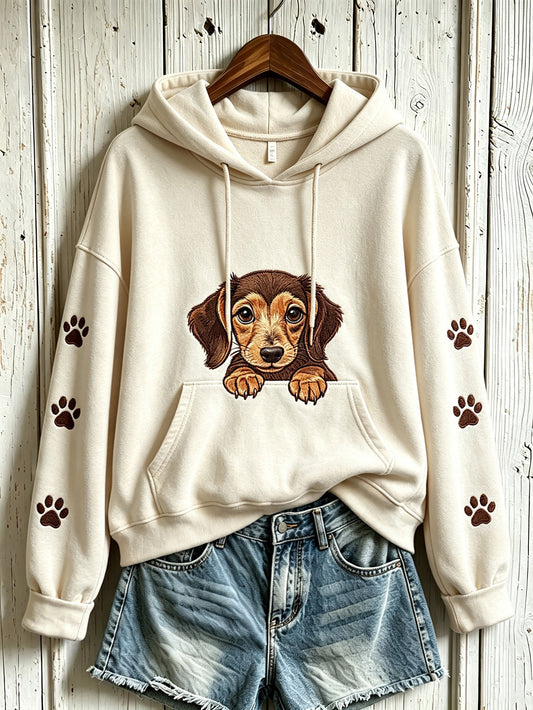 Kvinnlig söt hundmönstrad tryckt casual-hoodie