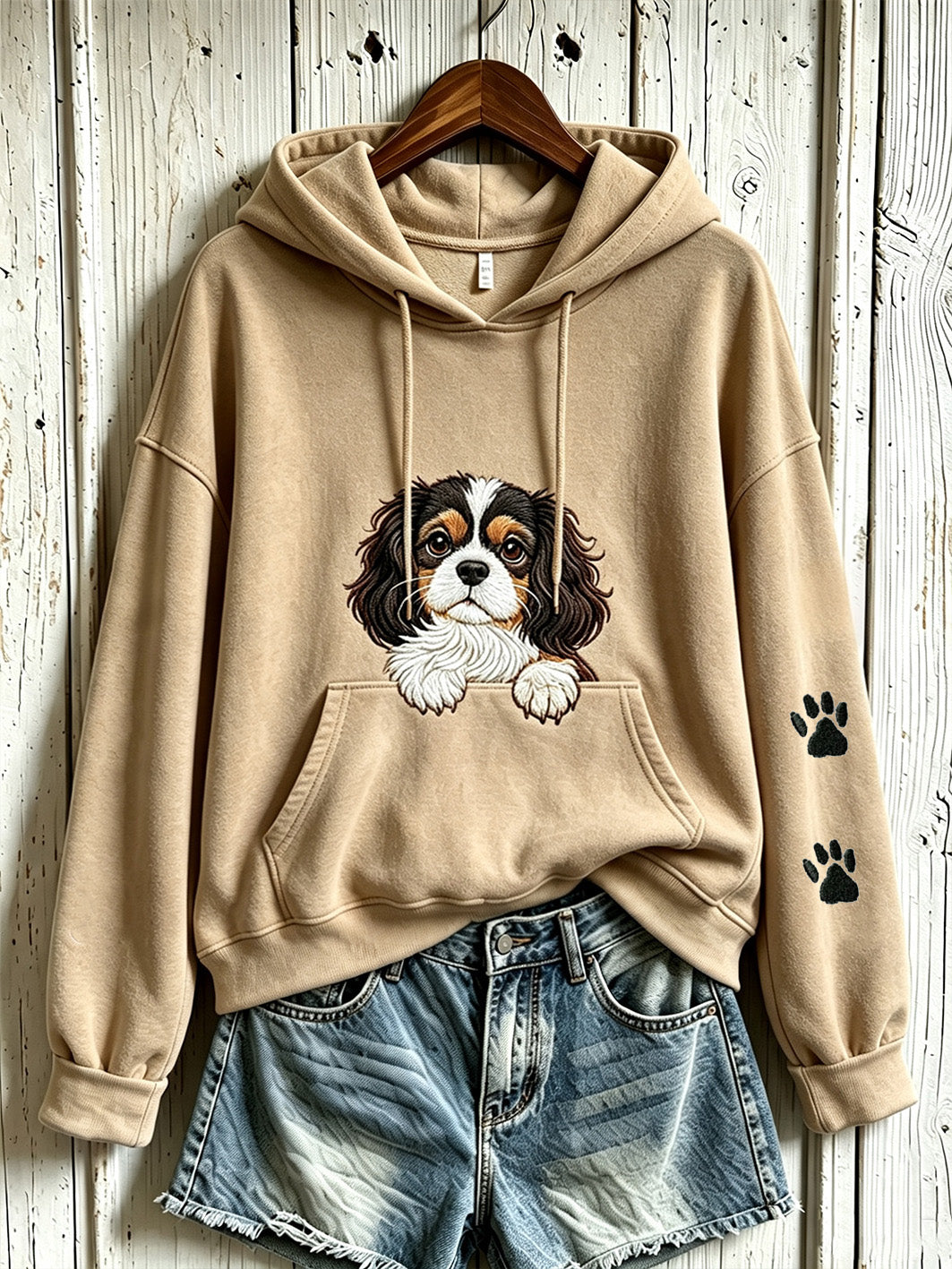 Kvinnors söta hund mönster tryckt avslappnad hoodie tryckt