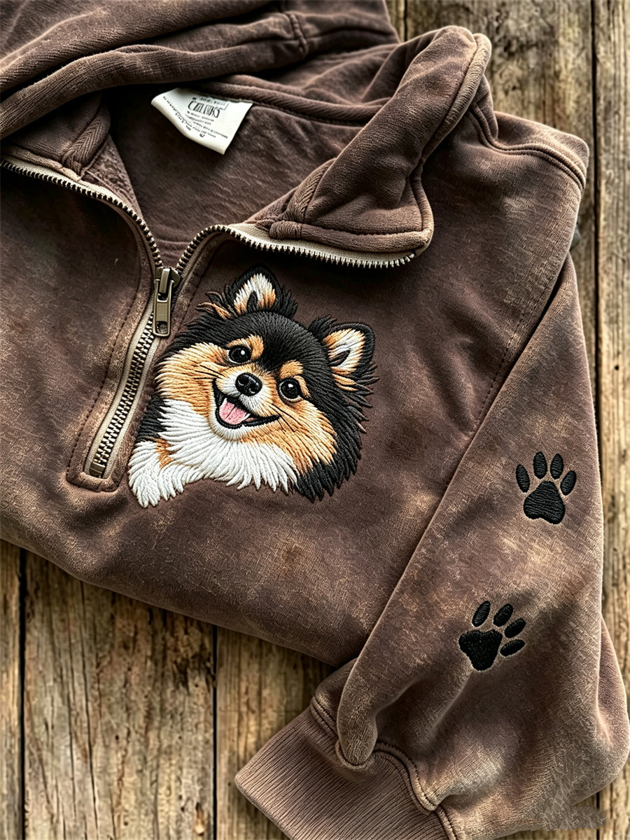 Kvinnors kikande Pom Dog & Paw Prints Zip Up Sweatshirt