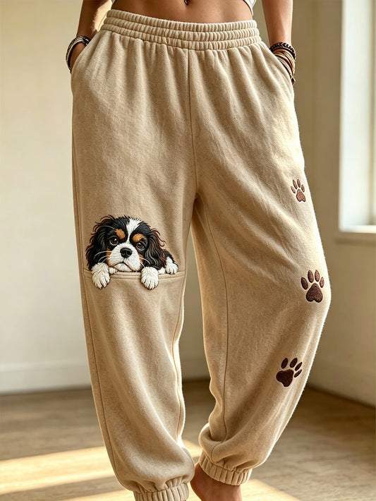 Kvinnors söta hund mönster Tryckta Casual Sweatbyxor