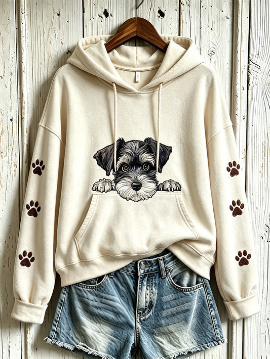 Kvinnlig söt hundmönstrad tryckt casual-hoodie