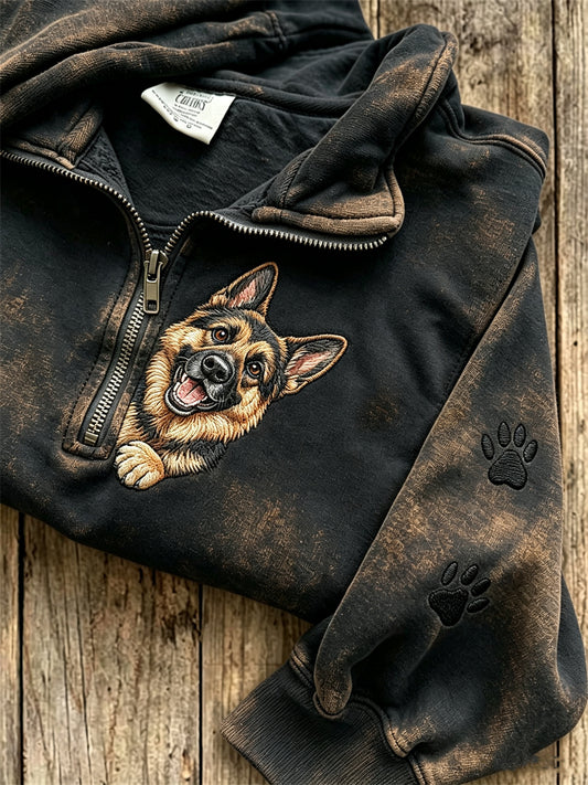 Kvinnors kikande tyska Shepherd Dog & Paw Prints Zip Up Sweatshirt