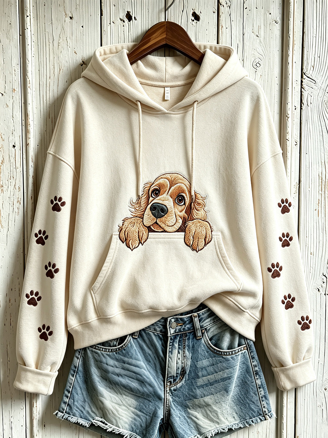 Kvinnlig söt hundmönstrad tryckt casual-hoodie