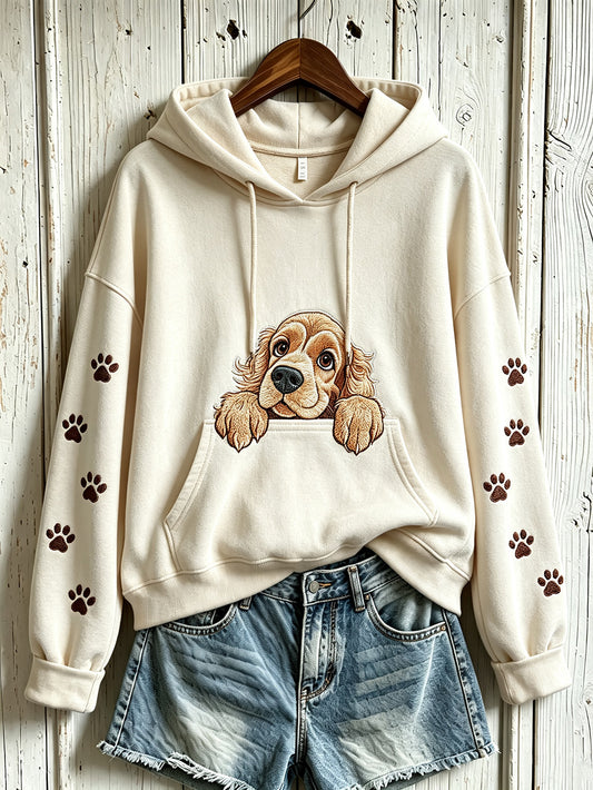 Kvinnlig söt hundmönstrad tryckt casual-hoodie