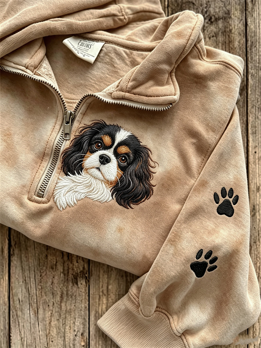 Kvinnors kikande kung Charles Dog & Paw Prints Skriv Zip Up Sweatshirt