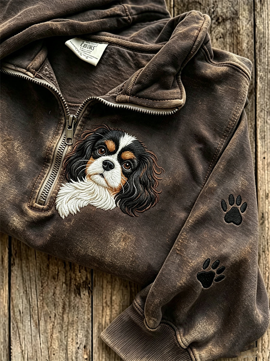 Kvinnors kikande kung Charles Dog & Paw Prints Skriv Zip Up Sweatshirt
