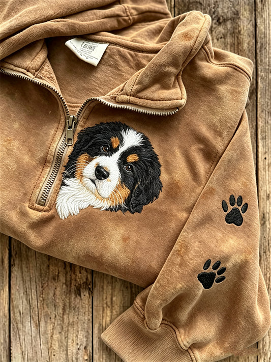 Kvinnors kikande Bernese Mountain Dog & Paw Print Zip Up Sweatshirt