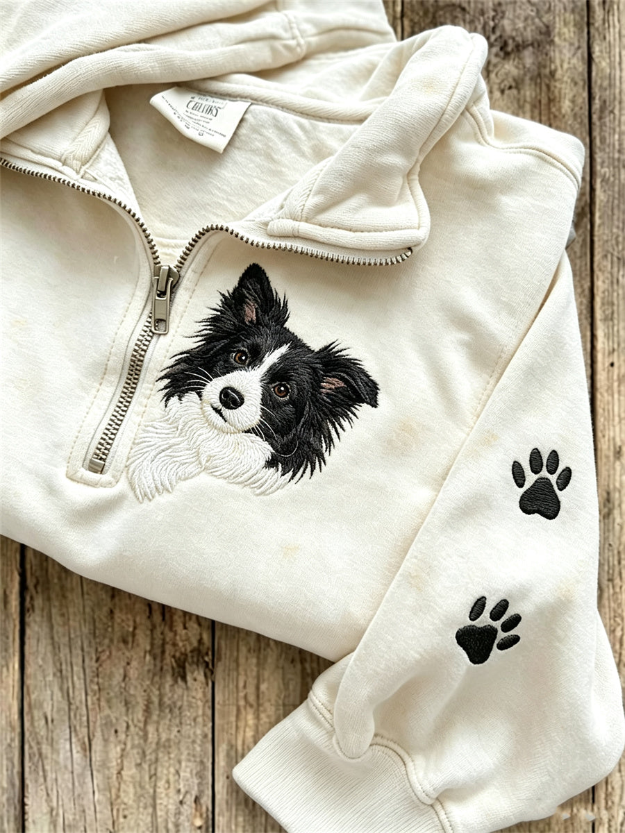 Kvinnors kikande gränser Collie Hund & tass Print Zip Up Sweatshirt