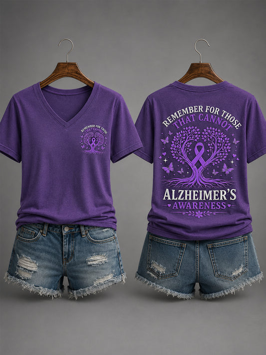 Kvinnors lila band minns för dem som inte kan Alzheimers medvetenhet Stöd V-Neck Tee
