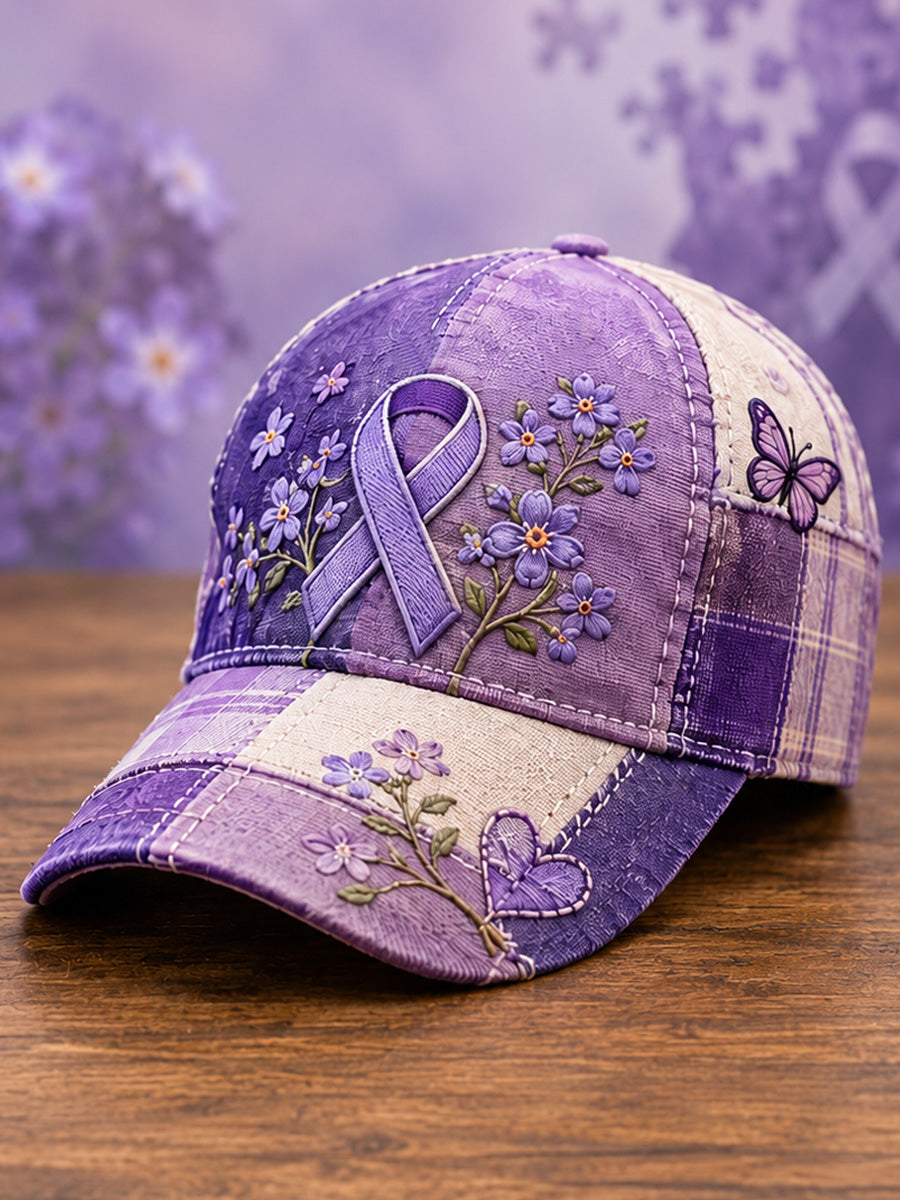 Unisex Purple Floral & Butterfly Print Alzheimers medvetenhet Support Hat