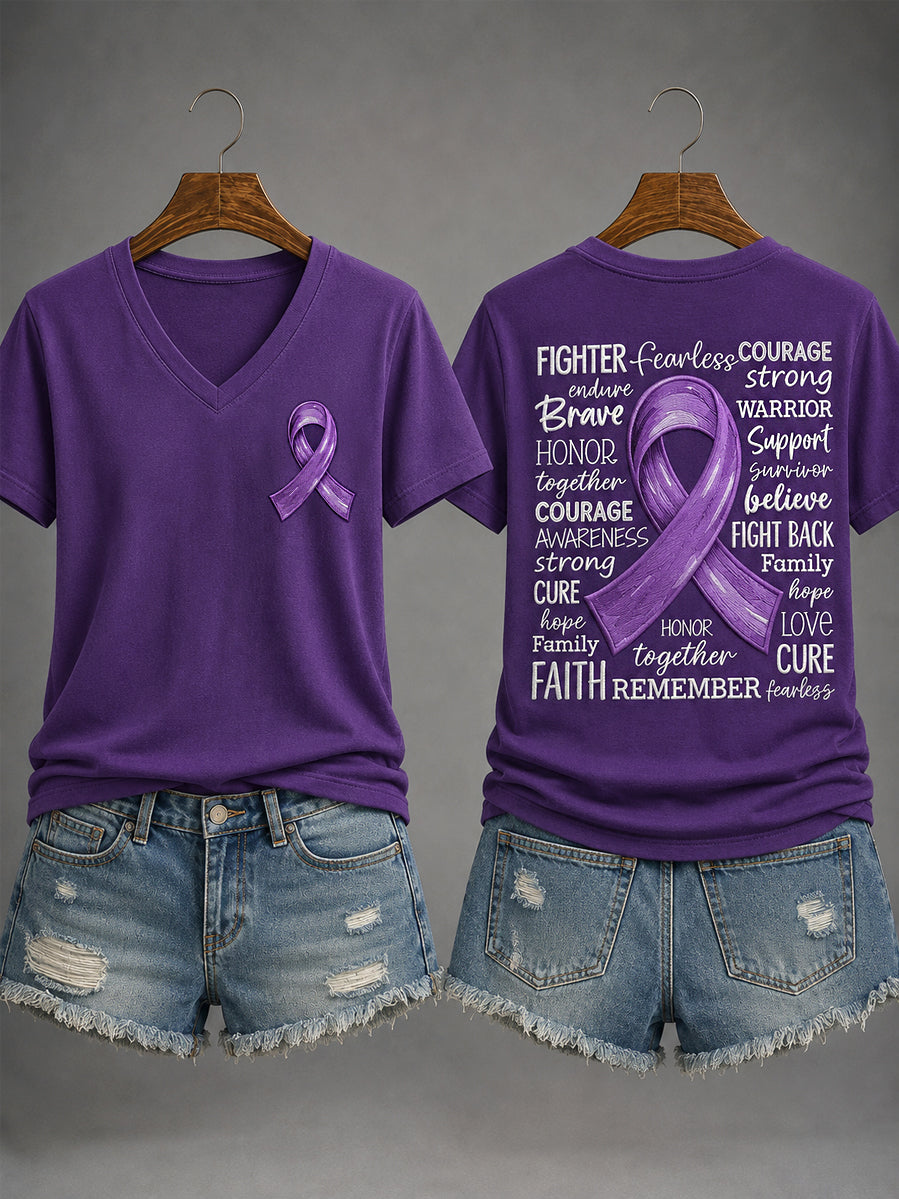 Kvinnors lila band Alzheimers medvetenhet Stöd V-Neck Tee