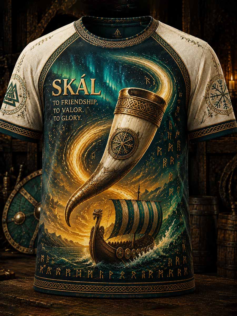 Vintagevikingastil – T-shirt med ölmotiv för män