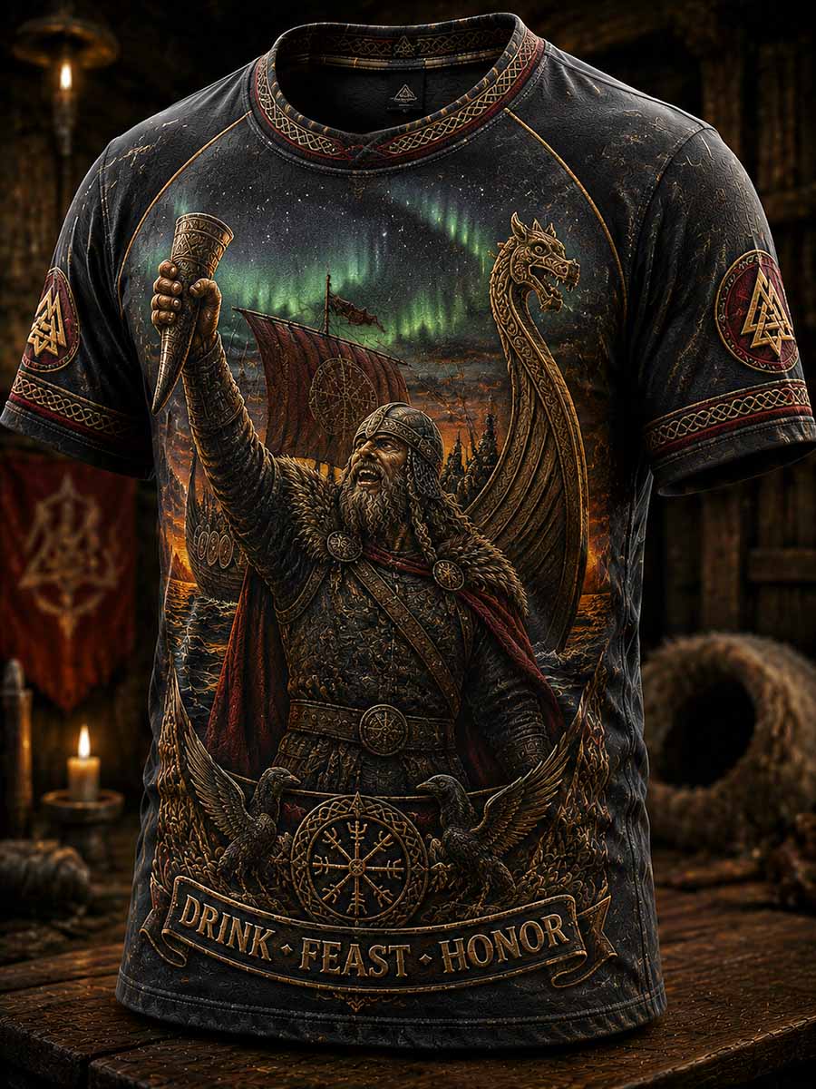 Vintagevikingastil – T-shirt med ölmotiv för män