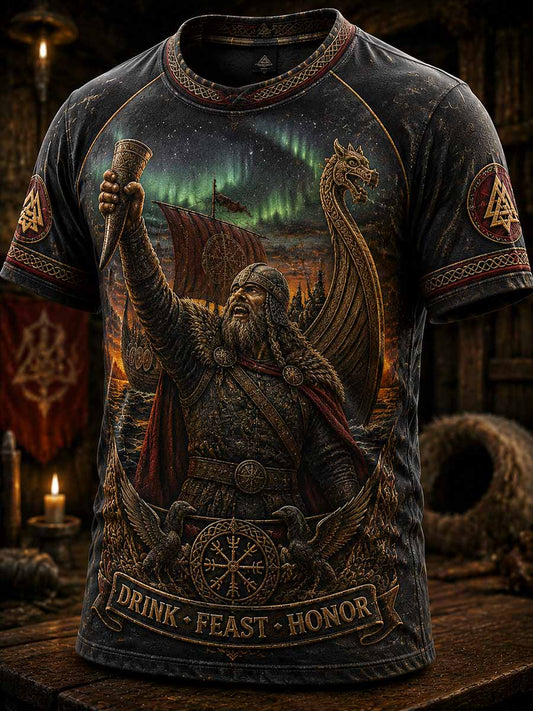 Vintagevikingastil – T-shirt med ölmotiv för män