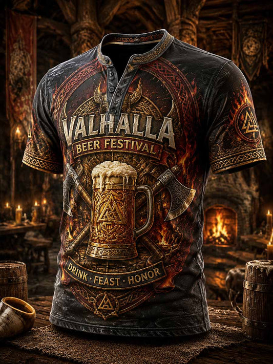 Vintagevikingastil – T-shirt med ölmotiv för män