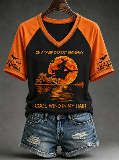 Kvinnor Halloween häxa pumpa Bat V-hals kort ärm T-shirt