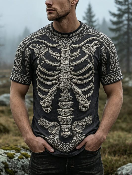 Mäns retro skall skelett mönster tryckt avslappnad kort ärm T-shirt