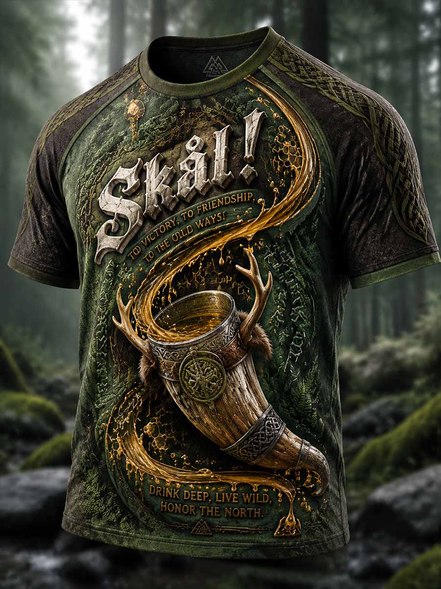 Vintage-vikingdricksskålstryggt t-shirt för herrar