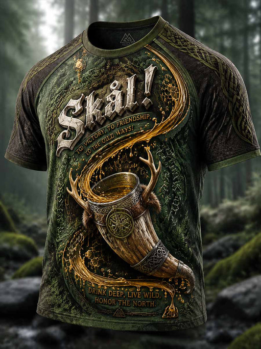 Vintage-vikingdricksskålstryggt t-shirt för herrar