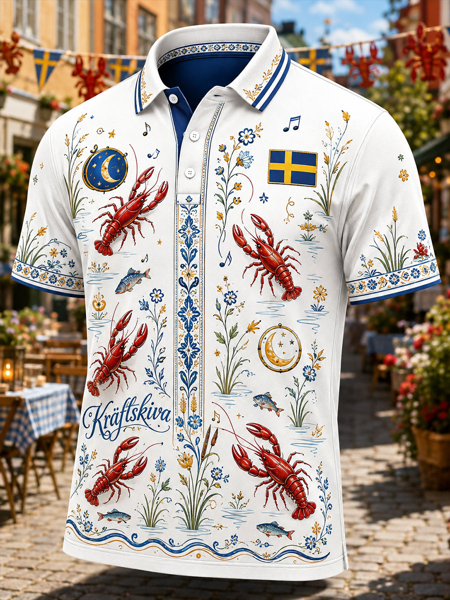 Herr T-shirt med korta ärmar för den svenska kräftskivan