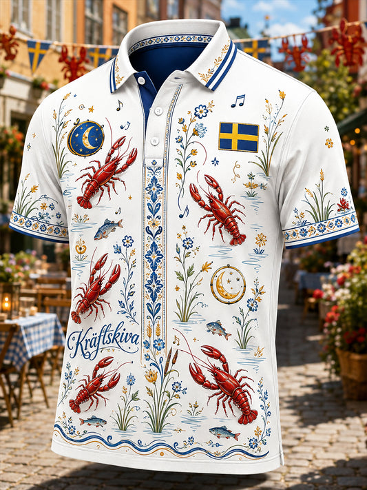 Herr T-shirt med korta ärmar för den svenska kräftskivan