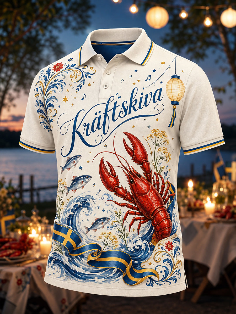 Herr T-shirt med korta ärmar för den svenska kräftskivan