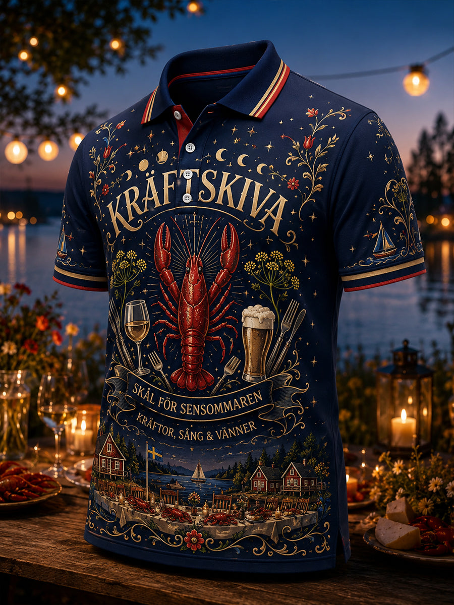 Herr T-shirt med korta ärmar för den svenska kräftskivan
