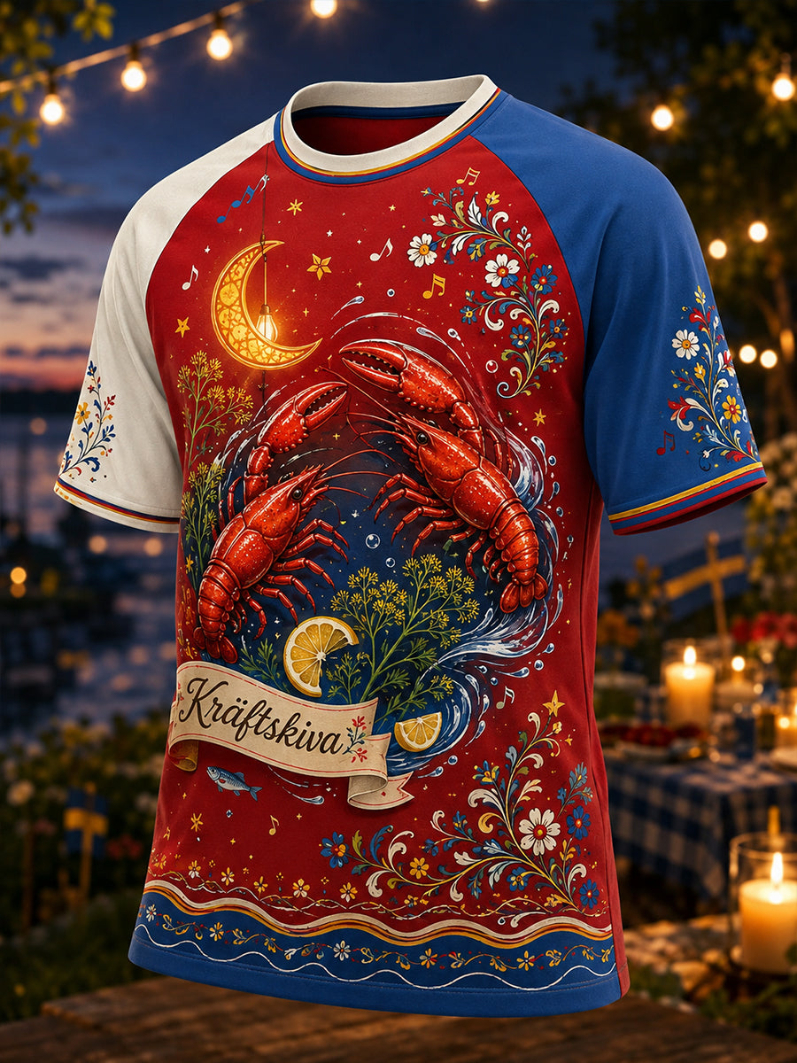 Herr T-shirt med korta ärmar för den svenska kräftskivan