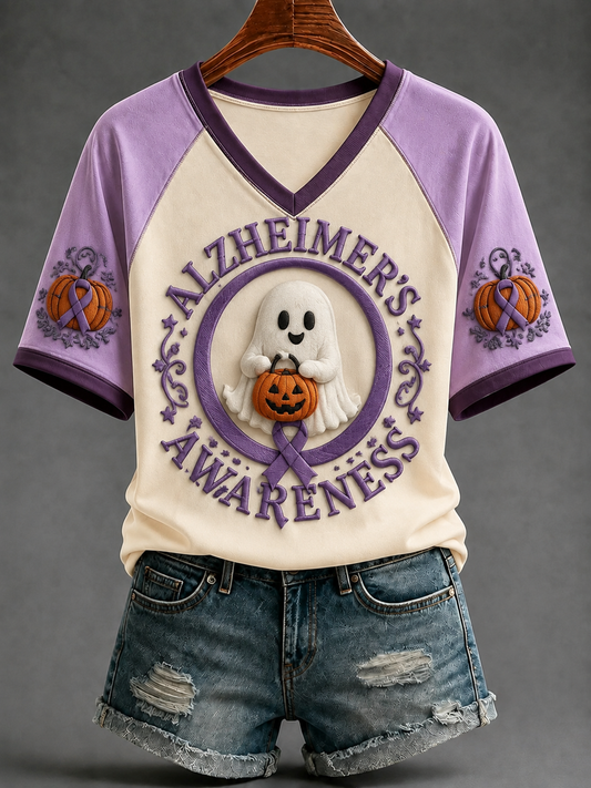 Kvinnors Alzheimersmedvetenhet V-ringning axelbandslös kortärmad t-shirt