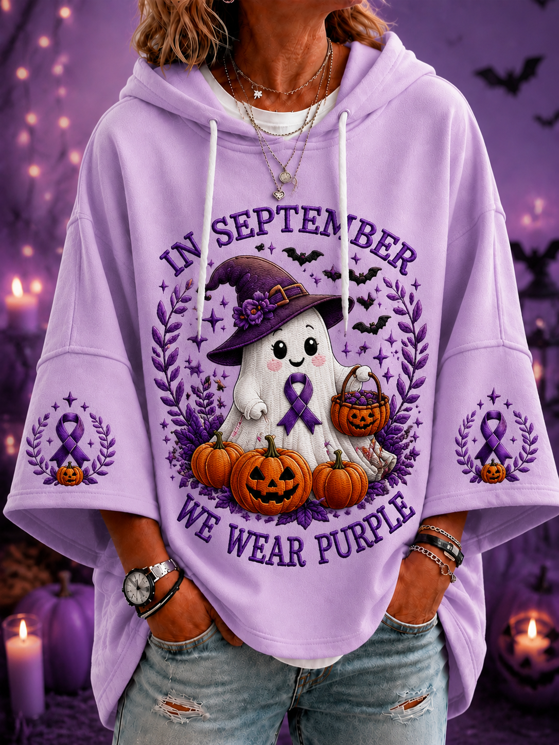 Kvinnors septemberkläder – Lila kortärmad hoodie