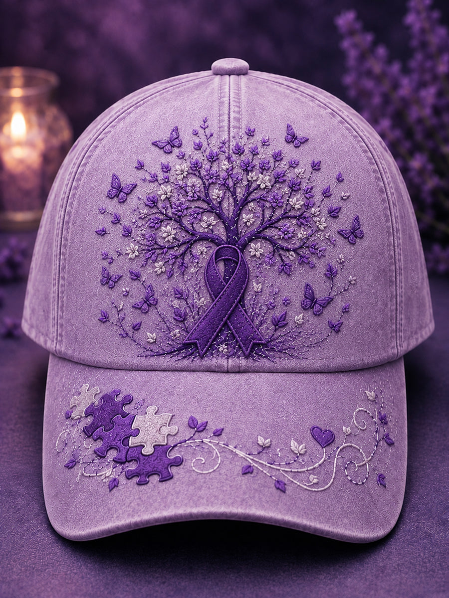 Unisex lila mössa med blomsterkonsttryck