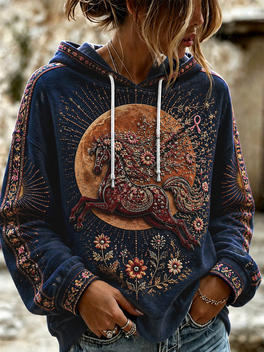 Kvinnors Halloween Bröstcancer medvetenhet Dala Horse Hoodie Dala