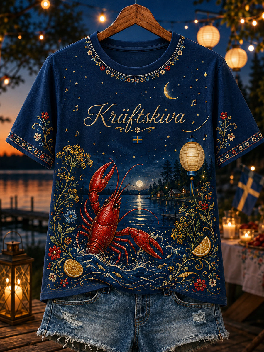 Dammens Sverige Kräftskiva T-shirt med korta ärmar