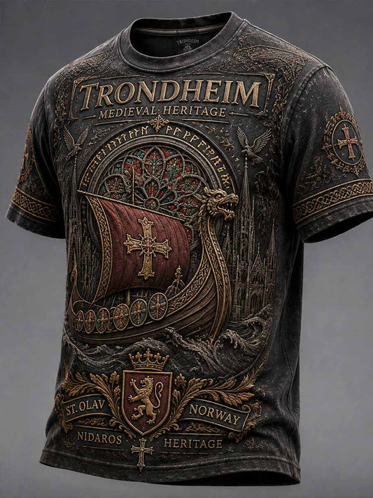Menns Trondheim middelalderlige festival minnesmønster Print T-skjorte