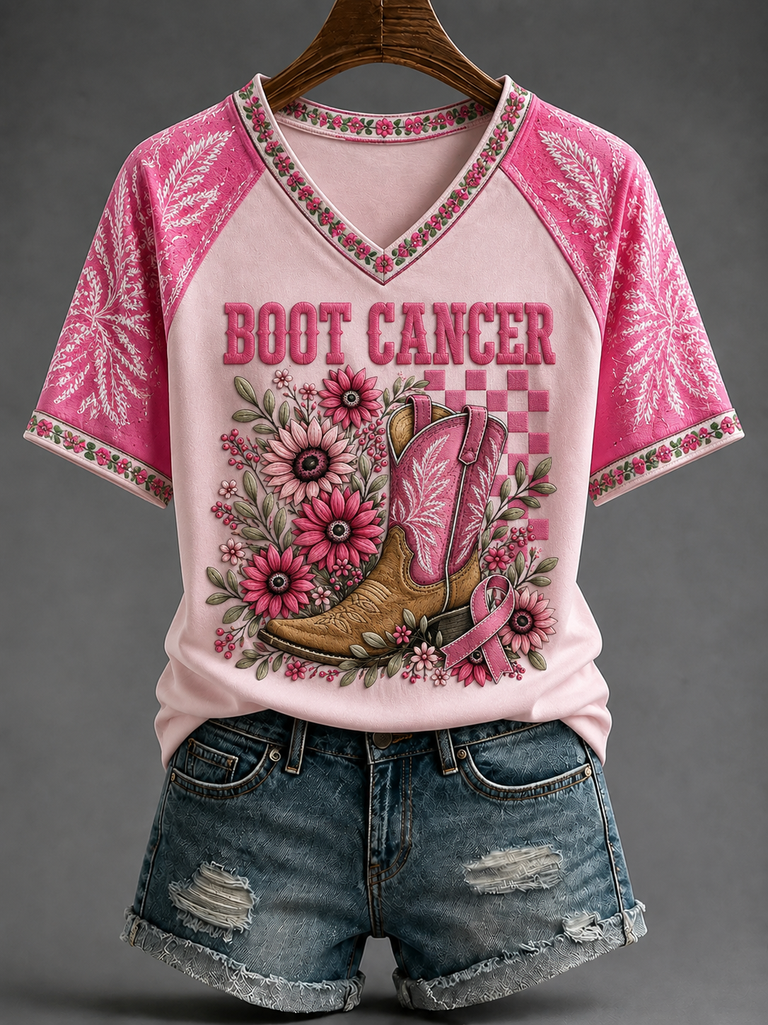 Kvinnors Bootcancer V-hals Off-axel Kort-ärmad T-shirt