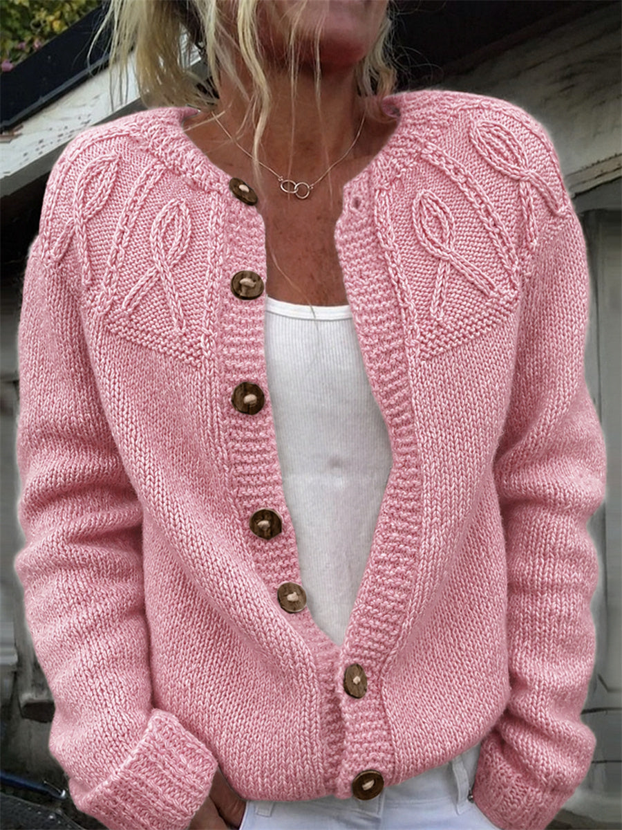 Kvinnors bröstcancer medvetenhet Rosa Ribbon Yoke Skriv ut mysig Cardigan
